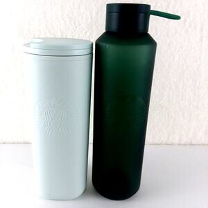 Starbucks Embossed Mermaid Logo Recycled Plastic Tumbler&Emerald Green Water Btl